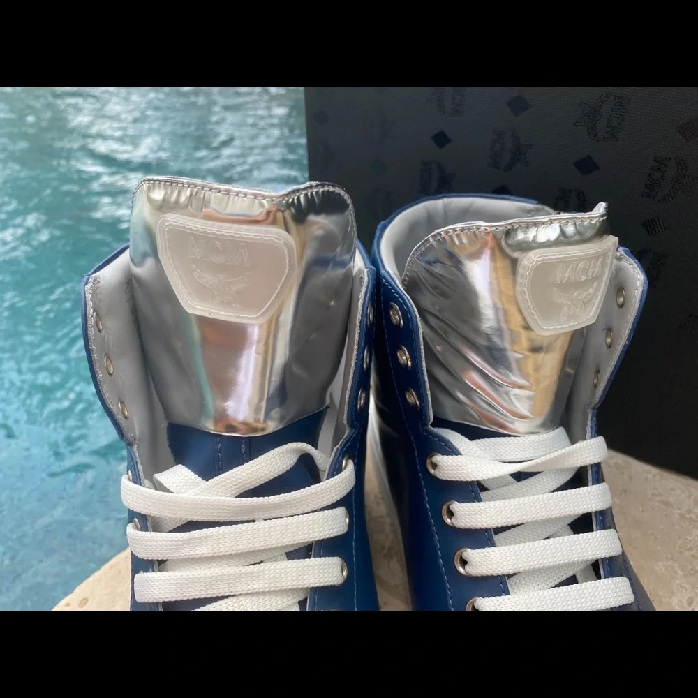 MCM‎ Blue & Silver Leather Men's Hi-top Sneakers